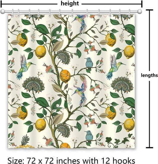 Lemon Shower Curtain | Waterproof Polyester, 12 Hooks Included, 72"L x 72"W, Machine Washable, Victorian Vintage Farmhouse Chic French Country Style