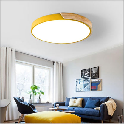 16 Inch Modern Wood Recessed Ceiling Light Fixture, 24W 3000K-6000K Dimmable LED, Yellow Close to Ceiling Flush Mount Lamp for Living Room Bedroom