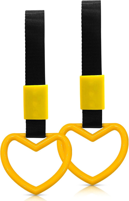 2 Pcs Heart Shaped Car Handle Strap – Drift Charm Rear Bumper Warning Ring Decor for Car Interior Exterior, Subway Bus Handle Accessory, Cute Heart Car Decor Gift for Women & Men (Yellow)
