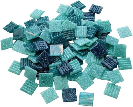 1.1LB Quartz Mosaic Tiles, 3/4" Multi Color Mosaic Pieces Stones for DIY Mosaic Making Craft Hobby Arts Home Wall Decoration (Mix Cyan)