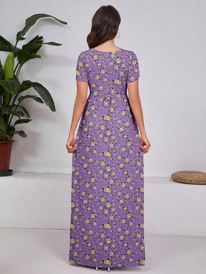 Maxi Dress for Women Short Sleeve Casual Summer Loose Plain Comfy Long Dresses with Pockets