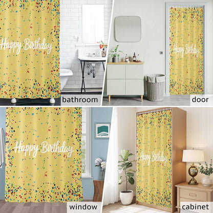 Yellow Birthday Shower Curtain for Bathroom, Colorful Confetti Ribbons Polka Dots Classroom Fabric Shower Curtain Liner Waterproof Cloth Bath Curtains Set 12 Hooks 48x72 Inches