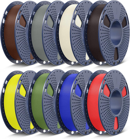 PLA+ 3D Printer Filament, 1.75mm, 8 Colors, 2kg Total | 0.25kg Each Spool, Roasted Chestnut+Bone White+Grey+Klein Blue+Red+Yellow+Coffee Brown+Olive Green, For Christmas Gift