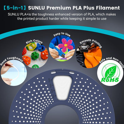 PLA+ 3D Printer Filament, 1.75mm, 8 Colors, 2kg Total | 0.25kg Each Spool, Roasted Chestnut+Bone White+Grey+Klein Blue+Red+Yellow+Coffee Brown+Olive Green, For Christmas Gift
