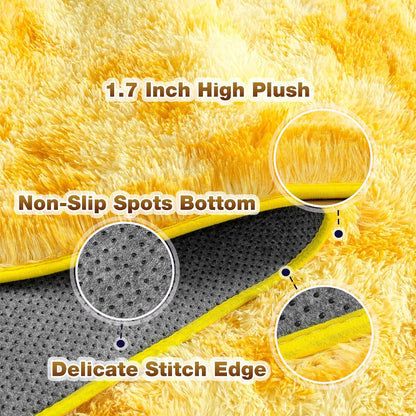 Soft Fluffy Rug for Living Room, 4x6 Tie-Dyed Yellow Shag Area Rug for Bedroom Living Room, Non-Slip Fuzzy Carpet for Girls Boys Kids, Throw Rugs for Dorm, Modern Home Decor Aesthetic