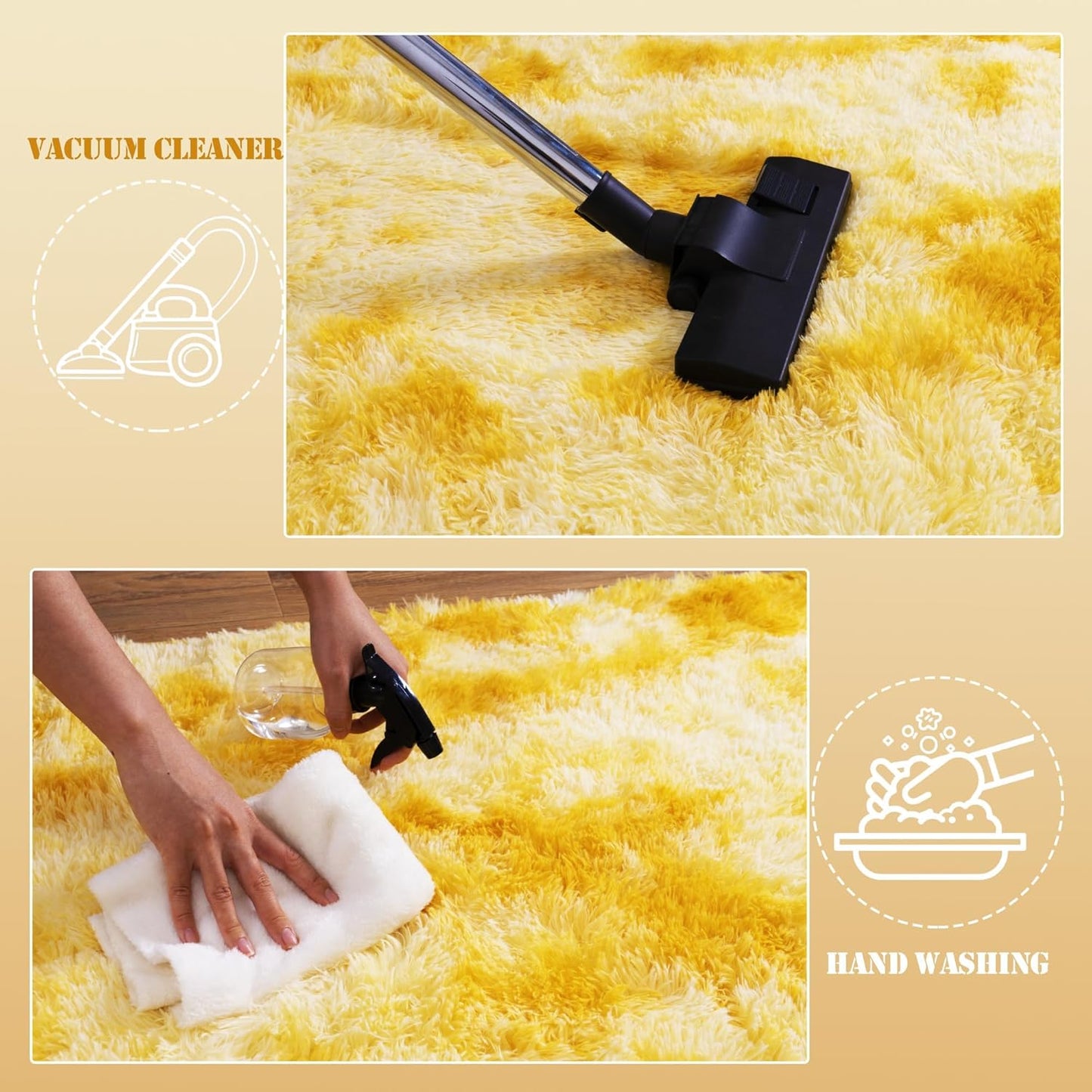 Soft Fluffy Rug for Living Room, 4x6 Tie-Dyed Yellow Shag Area Rug for Bedroom Living Room, Non-Slip Fuzzy Carpet for Girls Boys Kids, Throw Rugs for Dorm, Modern Home Decor Aesthetic
