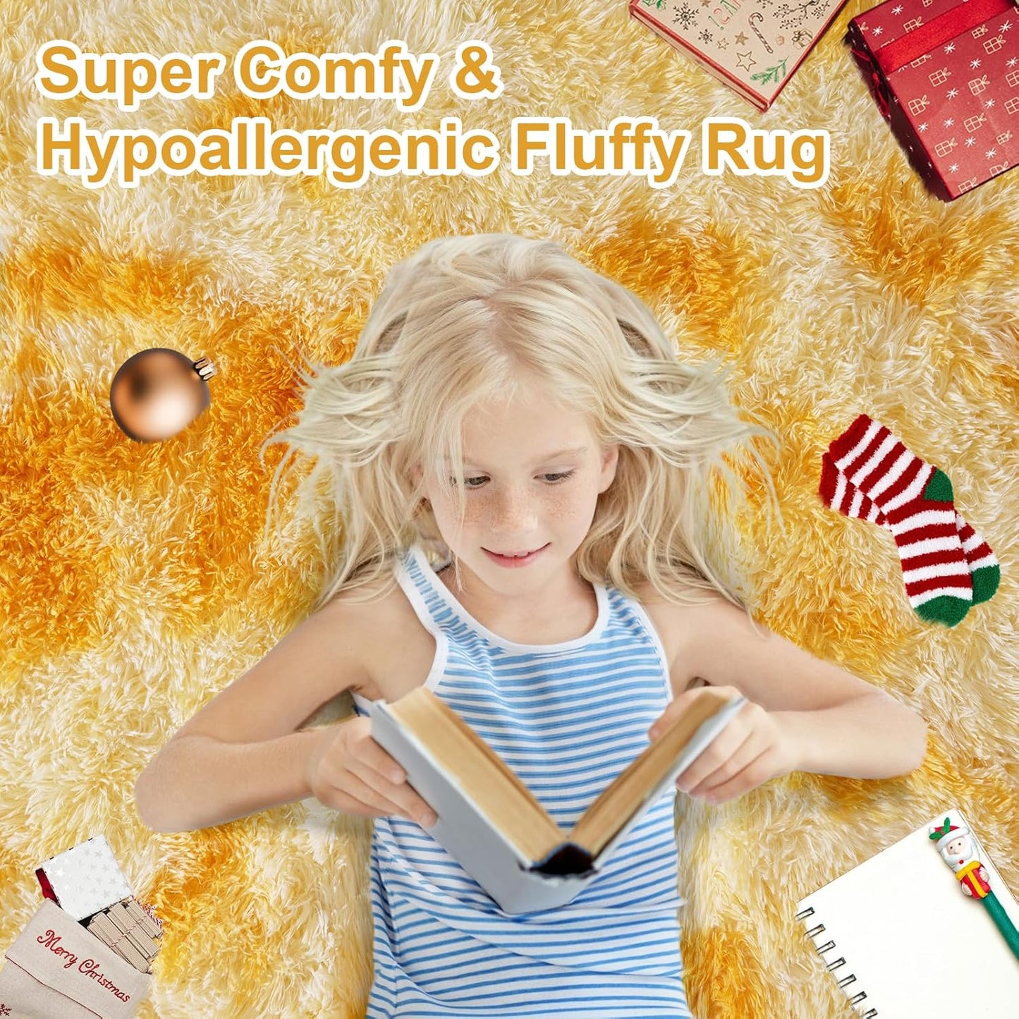 Soft Fluffy Rug for Living Room, 4x6 Tie-Dyed Yellow Shag Area Rug for Bedroom Living Room, Non-Slip Fuzzy Carpet for Girls Boys Kids, Throw Rugs for Dorm, Modern Home Decor Aesthetic