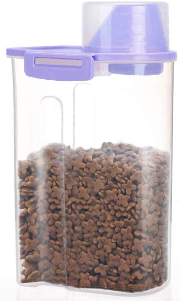 Pet Food Storage Container with Measuring Cup, Pour Spout and Seal Buckles Food Dispenser for Dogs Cats (Purple)