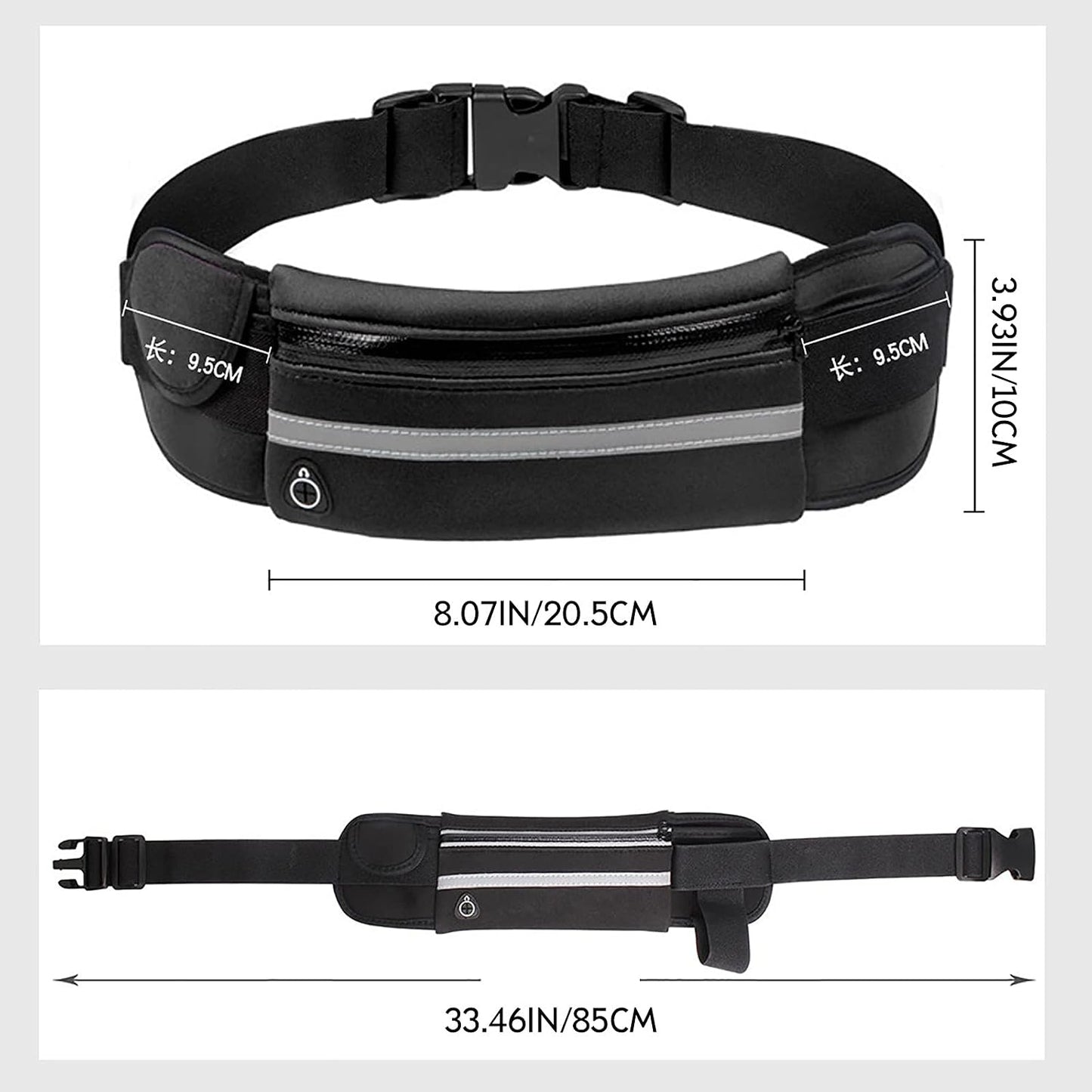 Slim Running Belt, Waterproof Fanny Pack with Water Bottle Holder,Phone Holder for Running,Reflective Waist Bag,Runners Belt Pouch,Money Belt,Waist Pack for Running Travel Workout Camping