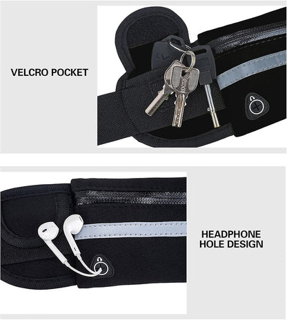 Slim Running Belt, Waterproof Fanny Pack with Water Bottle Holder,Phone Holder for Running,Reflective Waist Bag,Runners Belt Pouch,Money Belt,Waist Pack for Running Travel Workout Camping
