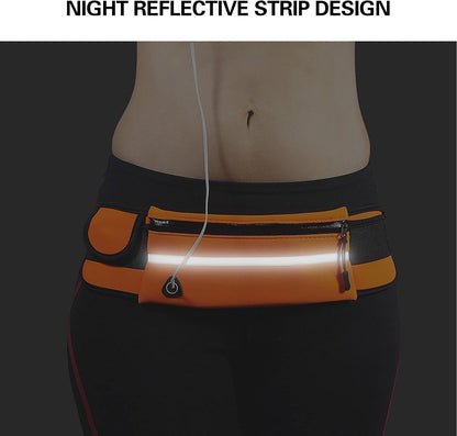 Slim Running Belt, Waterproof Fanny Pack with Water Bottle Holder,Phone Holder for Running,Reflective Waist Bag,Runners Belt Pouch,Money Belt,Waist Pack for Running Travel Workout Camping