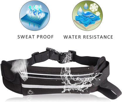 Slim Running Belt, Waterproof Fanny Pack with Water Bottle Holder,Phone Holder for Running,Reflective Waist Bag,Runners Belt Pouch,Money Belt,Waist Pack for Running Travel Workout Camping