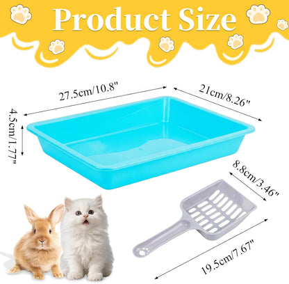 6 Set Kitten Small Litter Box Set, 10.8"x 8.2"x 1.5" Low Entry Litter Box with Scooper, Portable Plastic Shallow Pan Kitten Tray Travel Toilet for Kitty Guinea Pig Rabbit Small Pet(Multicolor)