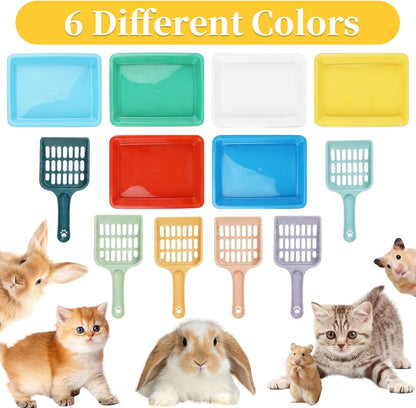6 Set Kitten Small Litter Box Set, 10.8"x 8.2"x 1.5" Low Entry Litter Box with Scooper, Portable Plastic Shallow Pan Kitten Tray Travel Toilet for Kitty Guinea Pig Rabbit Small Pet(Multicolor)