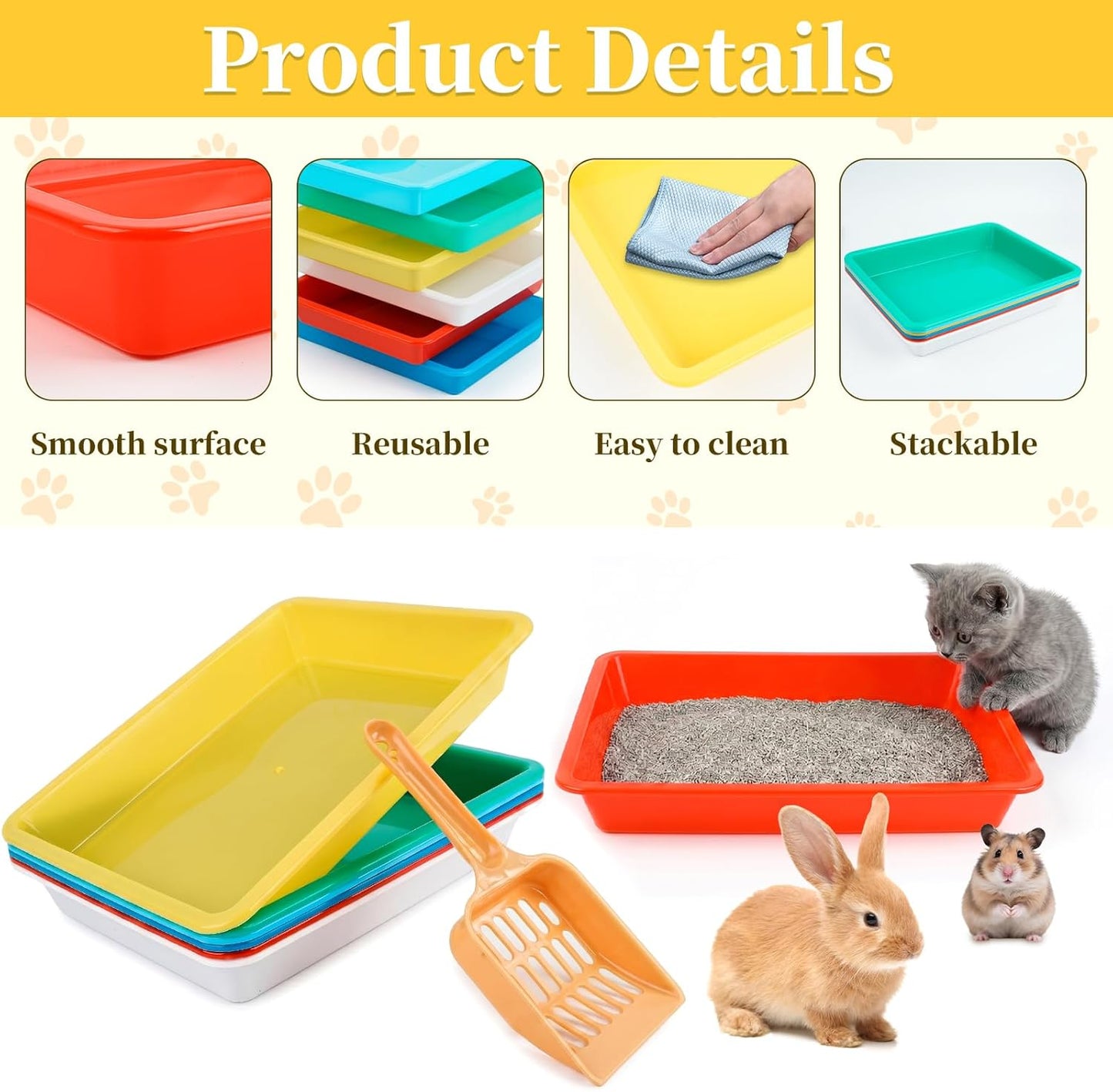 6 Set Kitten Small Litter Box Set, 10.8"x 8.2"x 1.5" Low Entry Litter Box with Scooper, Portable Plastic Shallow Pan Kitten Tray Travel Toilet for Kitty Guinea Pig Rabbit Small Pet(Multicolor)