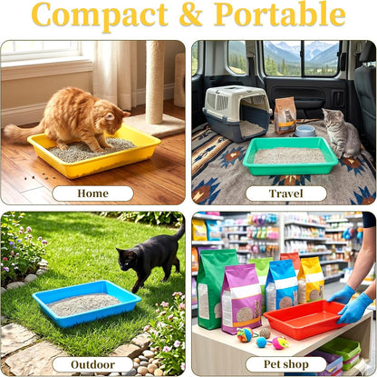 6 Set Kitten Small Litter Box Set, 10.8"x 8.2"x 1.5" Low Entry Litter Box with Scooper, Portable Plastic Shallow Pan Kitten Tray Travel Toilet for Kitty Guinea Pig Rabbit Small Pet(Multicolor)