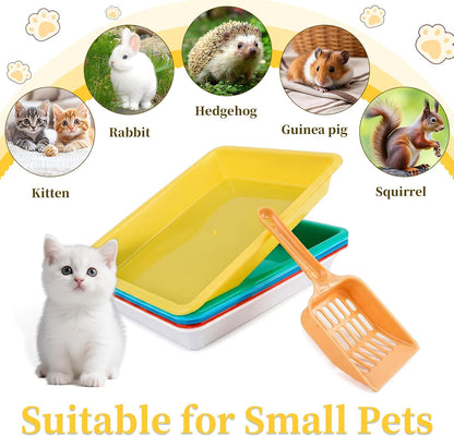 6 Set Kitten Small Litter Box Set, 10.8"x 8.2"x 1.5" Low Entry Litter Box with Scooper, Portable Plastic Shallow Pan Kitten Tray Travel Toilet for Kitty Guinea Pig Rabbit Small Pet(Multicolor)