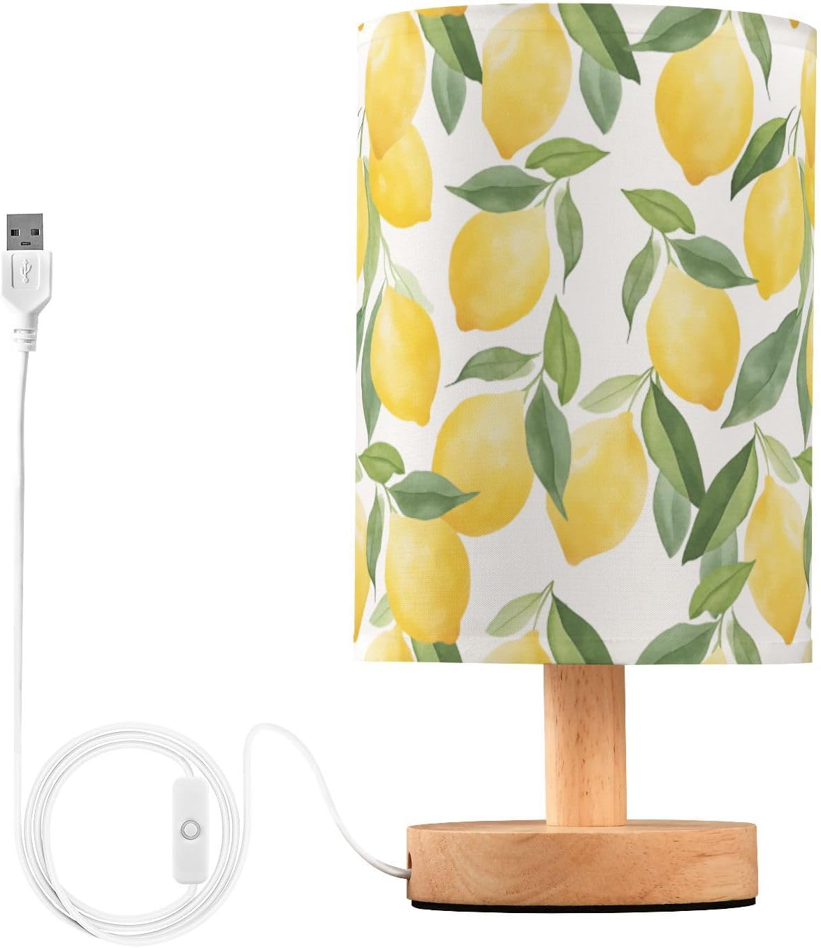 Bedside Table Lamp Yellow Lemons Leaves Botanical Kids Nightstand Lamp Night Light Fabric Shade for Bedroom Living Room Home