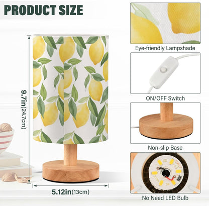 Bedside Table Lamp Yellow Lemons Leaves Botanical Kids Nightstand Lamp Night Light Fabric Shade for Bedroom Living Room Home