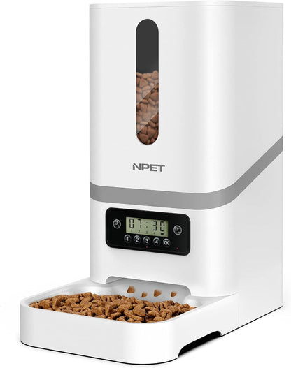 Automatic Cat Feeder, 6L Dog Food Dispenser with Desiccant Bag for Pet Dry Food, 1-4 Meal Per Day Automatic Dog Feeder for Cats & Dogs (White)