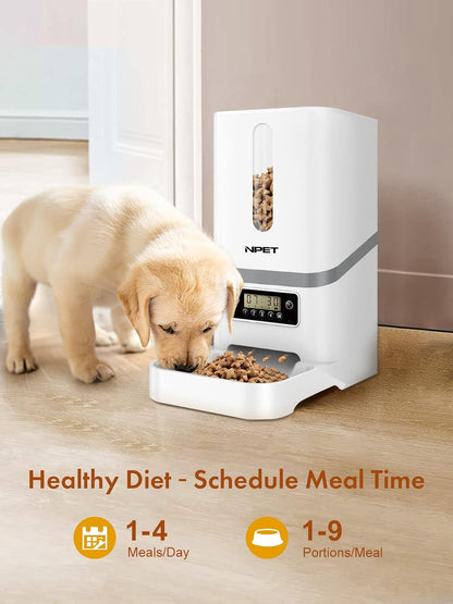 Automatic Cat Feeder, 6L Dog Food Dispenser with Desiccant Bag for Pet Dry Food, 1-4 Meal Per Day Automatic Dog Feeder for Cats & Dogs (White)