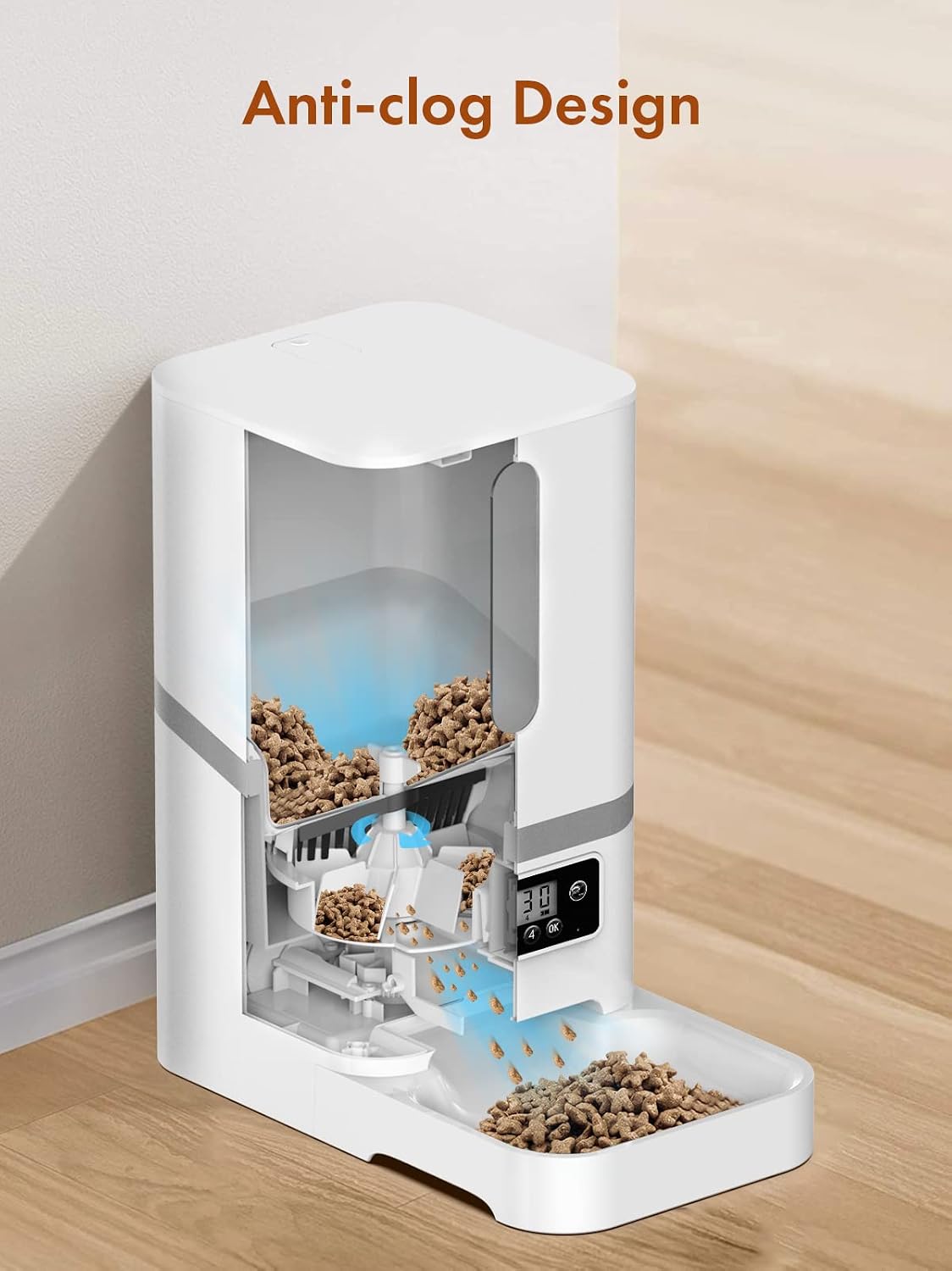 Automatic Cat Feeder, 6L Dog Food Dispenser with Desiccant Bag for Pet Dry Food, 1-4 Meal Per Day Automatic Dog Feeder for Cats & Dogs (White)