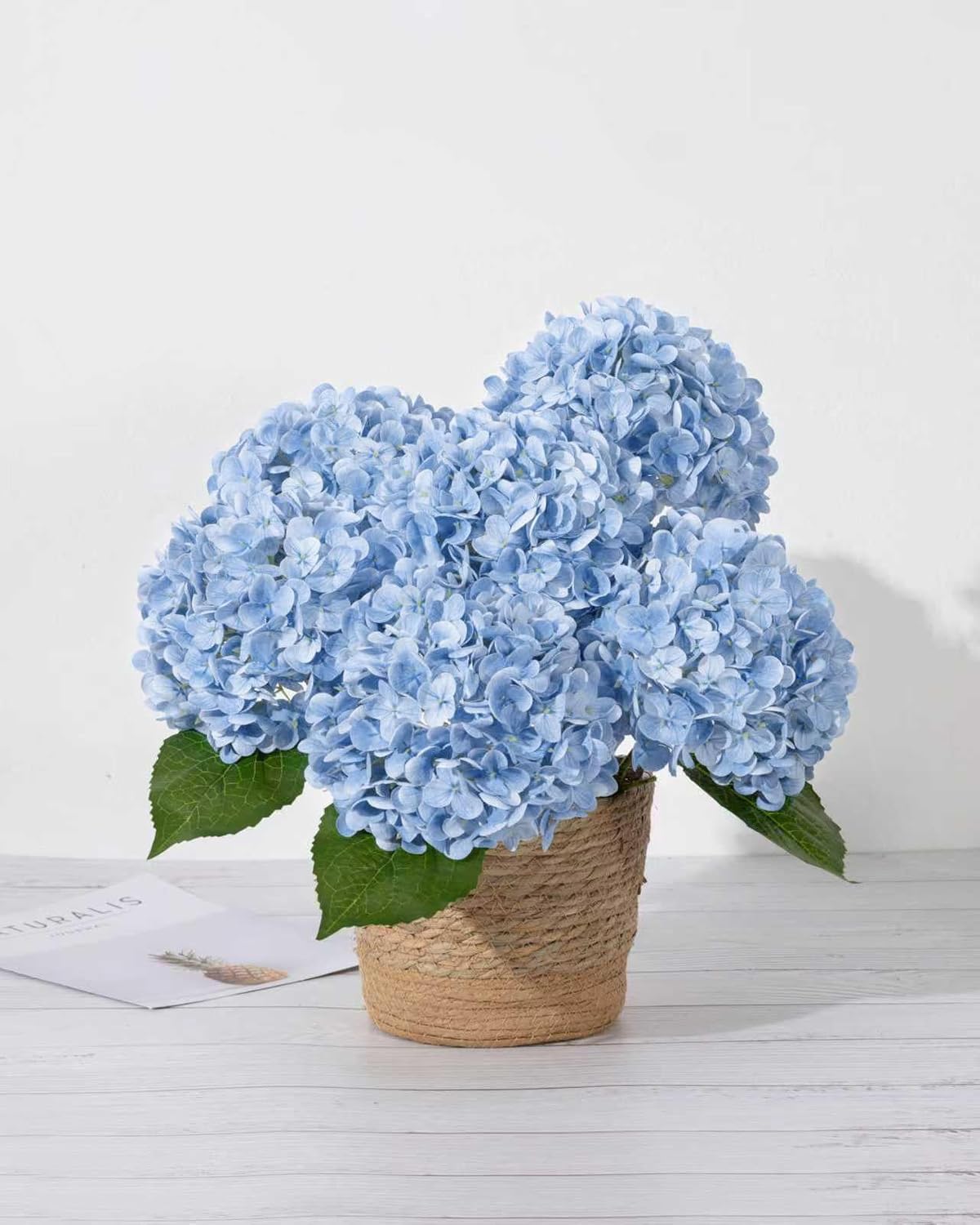 Hydrangea Artificial Flowers, Yellow, 3Pcs | Latex Real Touch Hydrangeas with Long Stems & Leaves for Home Decor Party Floral Arrangements Wedding Bouquets Centerpieces