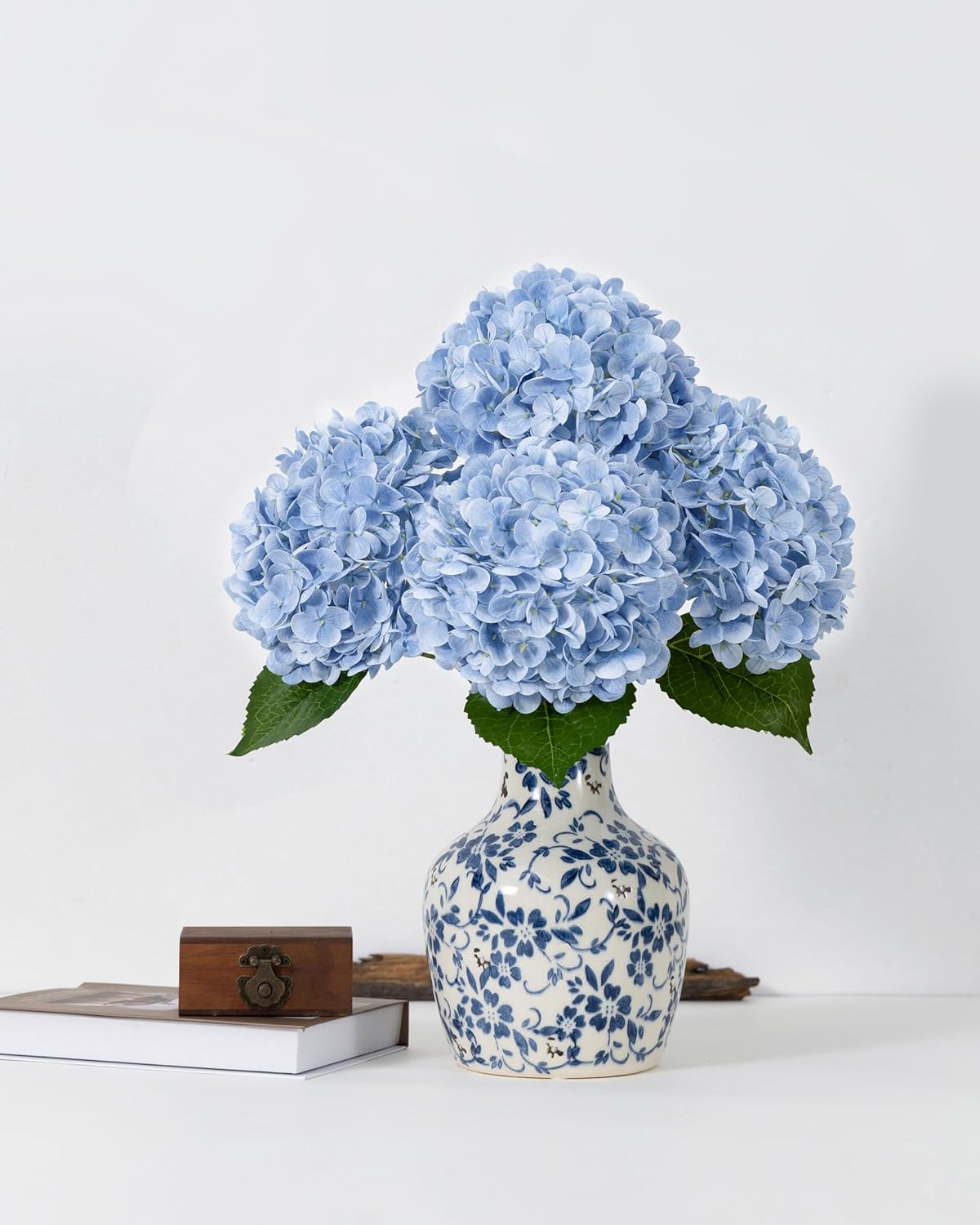 Hydrangea Artificial Flowers, Yellow, 3Pcs | Latex Real Touch Hydrangeas with Long Stems & Leaves for Home Decor Party Floral Arrangements Wedding Bouquets Centerpieces
