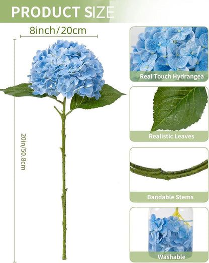 Hydrangea Artificial Flowers, Yellow, 3Pcs | Latex Real Touch Hydrangeas with Long Stems & Leaves for Home Decor Party Floral Arrangements Wedding Bouquets Centerpieces