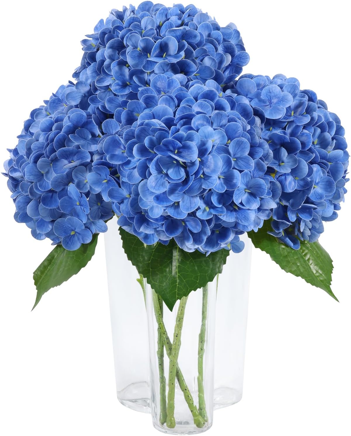 Hydrangea Artificial Flowers, Yellow, 3Pcs | Latex Real Touch Hydrangeas with Long Stems & Leaves for Home Decor Party Floral Arrangements Wedding Bouquets Centerpieces