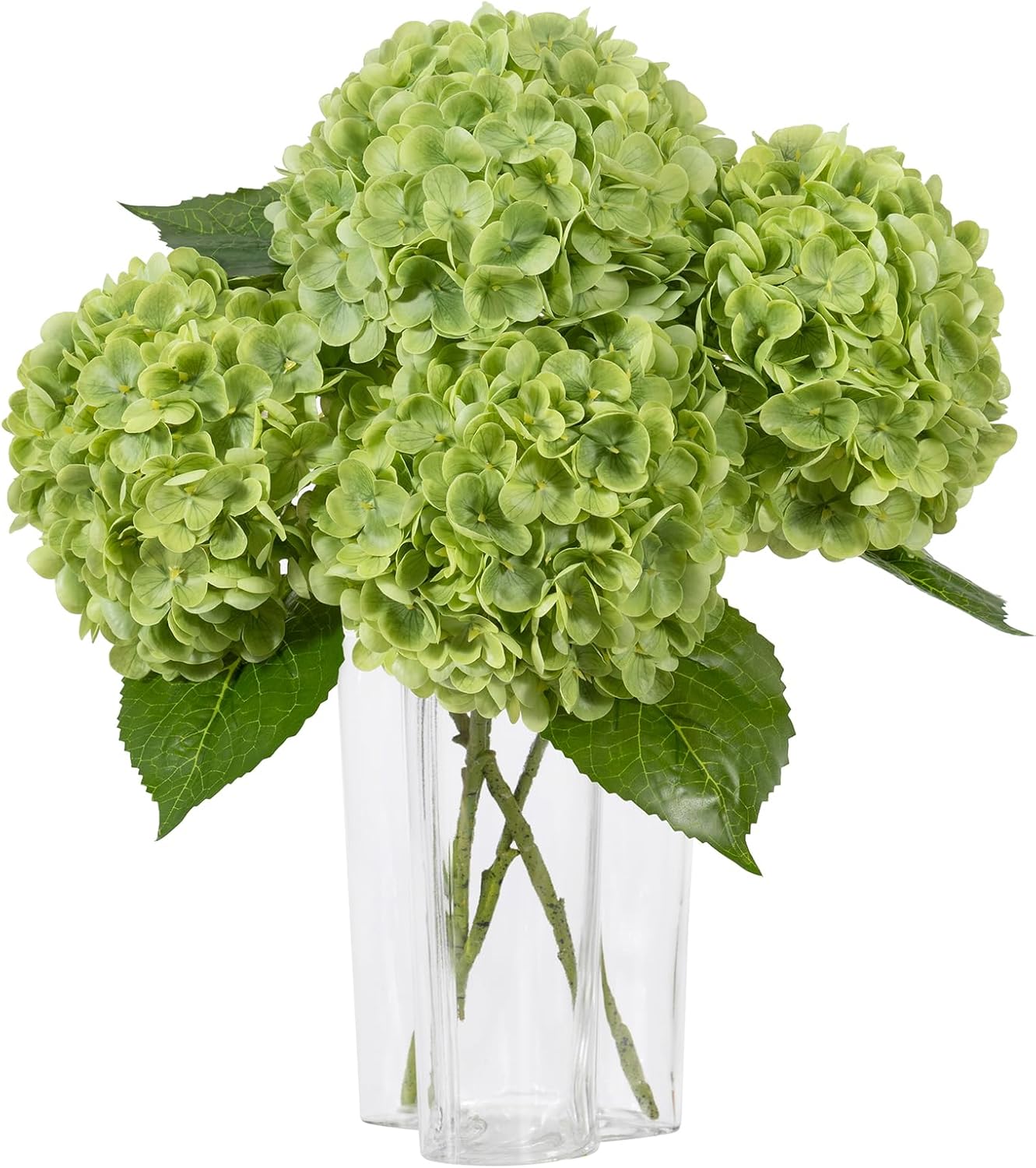Hydrangea Artificial Flowers, Yellow, 3Pcs | Latex Real Touch Hydrangeas with Long Stems & Leaves for Home Decor Party Floral Arrangements Wedding Bouquets Centerpieces