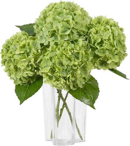 Hydrangea Artificial Flowers, Yellow, 3Pcs | Latex Real Touch Hydrangeas with Long Stems & Leaves for Home Decor Party Floral Arrangements Wedding Bouquets Centerpieces