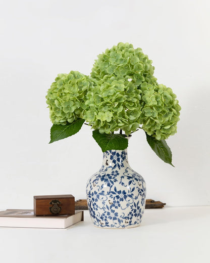 Hydrangea Artificial Flowers, Yellow, 3Pcs | Latex Real Touch Hydrangeas with Long Stems & Leaves for Home Decor Party Floral Arrangements Wedding Bouquets Centerpieces