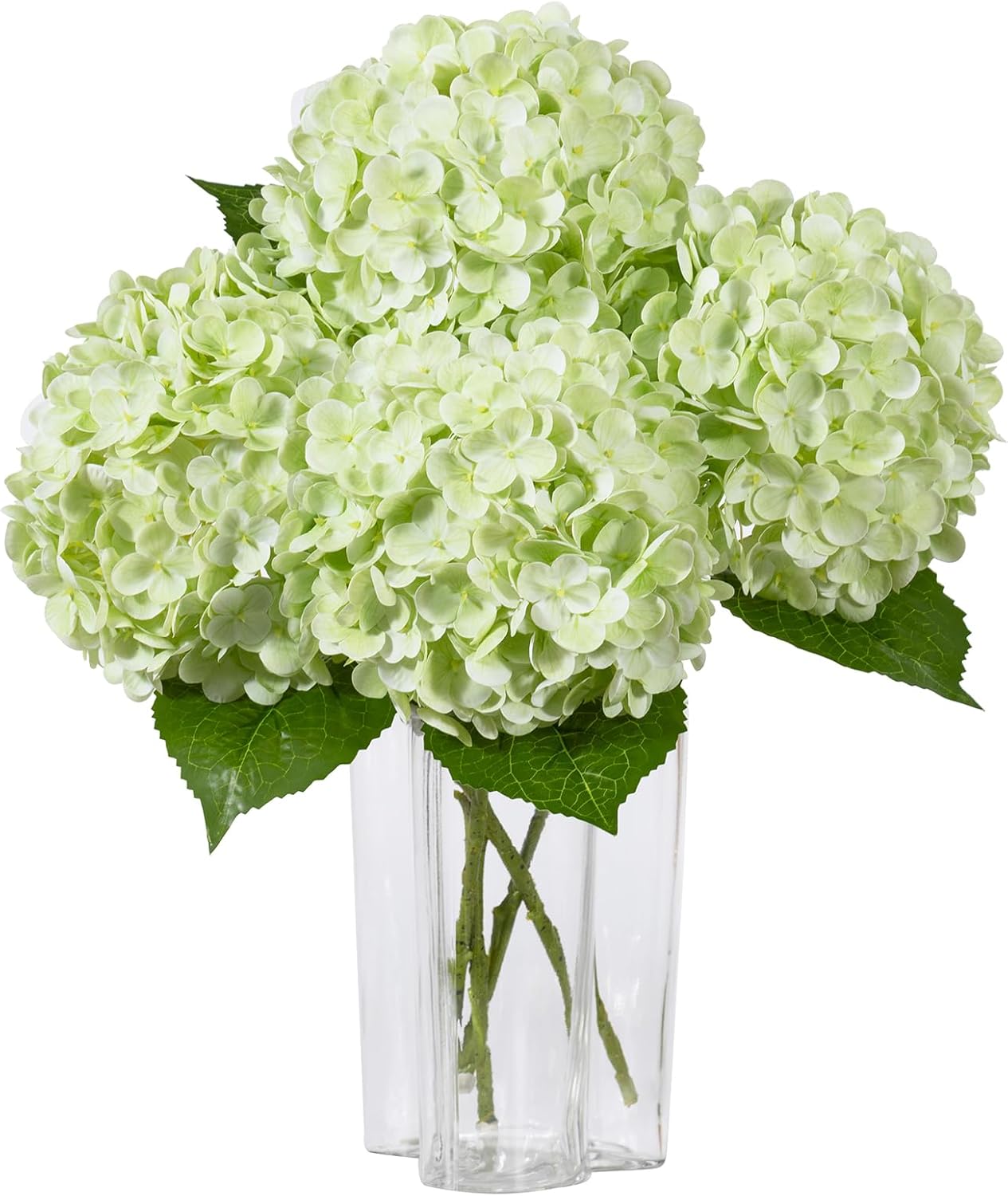 Hydrangea Artificial Flowers, Yellow, 3Pcs | Latex Real Touch Hydrangeas with Long Stems & Leaves for Home Decor Party Floral Arrangements Wedding Bouquets Centerpieces