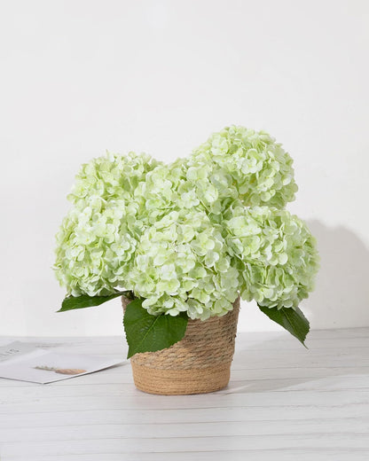 Hydrangea Artificial Flowers, Yellow, 3Pcs | Latex Real Touch Hydrangeas with Long Stems & Leaves for Home Decor Party Floral Arrangements Wedding Bouquets Centerpieces