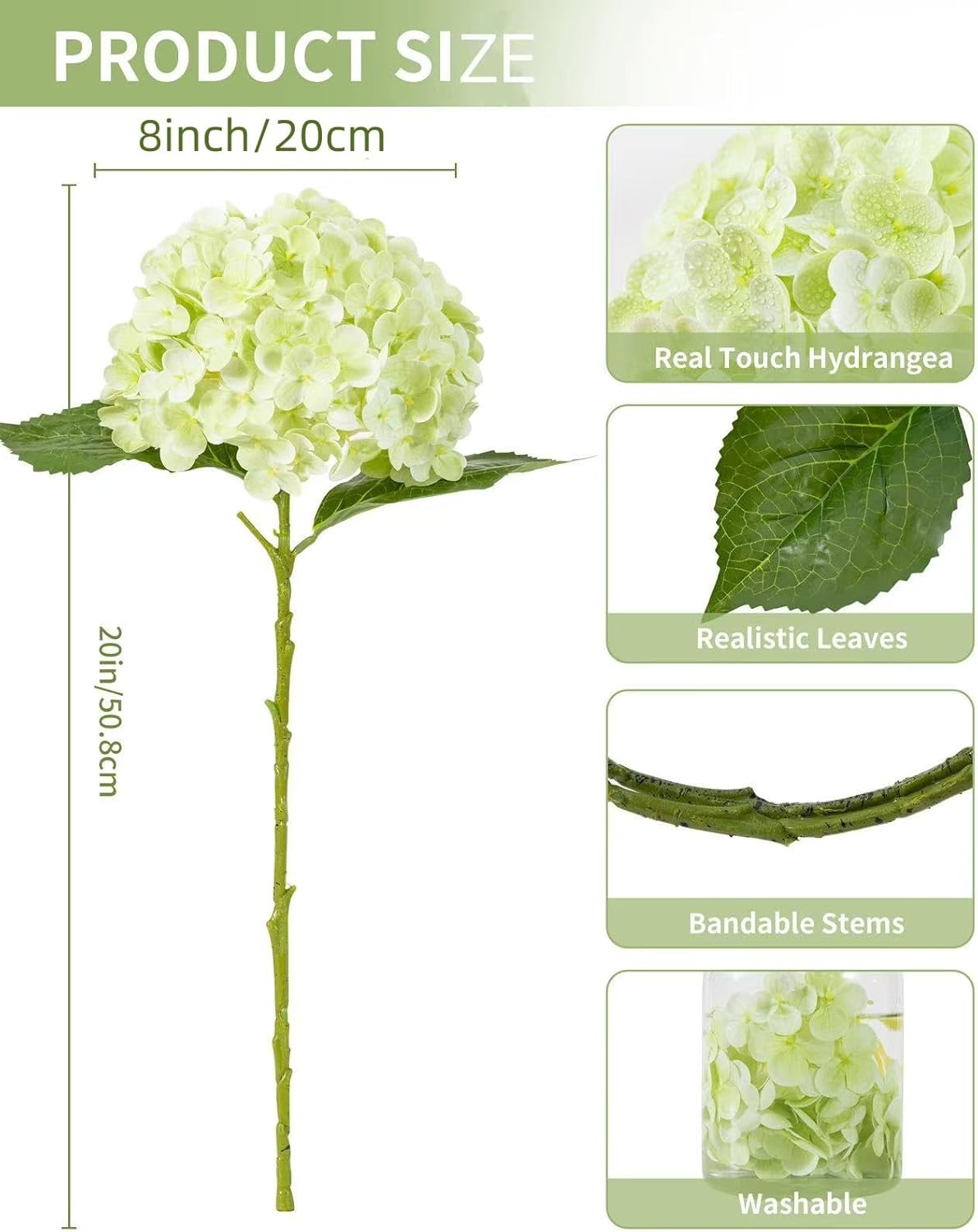 Hydrangea Artificial Flowers, Yellow, 3Pcs | Latex Real Touch Hydrangeas with Long Stems & Leaves for Home Decor Party Floral Arrangements Wedding Bouquets Centerpieces