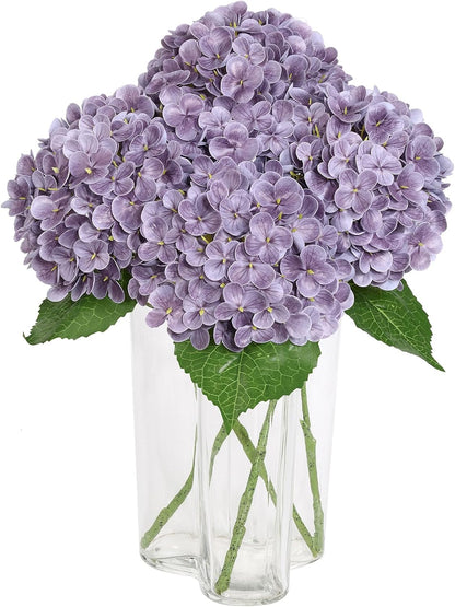 Hydrangea Artificial Flowers, Yellow, 3Pcs | Latex Real Touch Hydrangeas with Long Stems & Leaves for Home Decor Party Floral Arrangements Wedding Bouquets Centerpieces