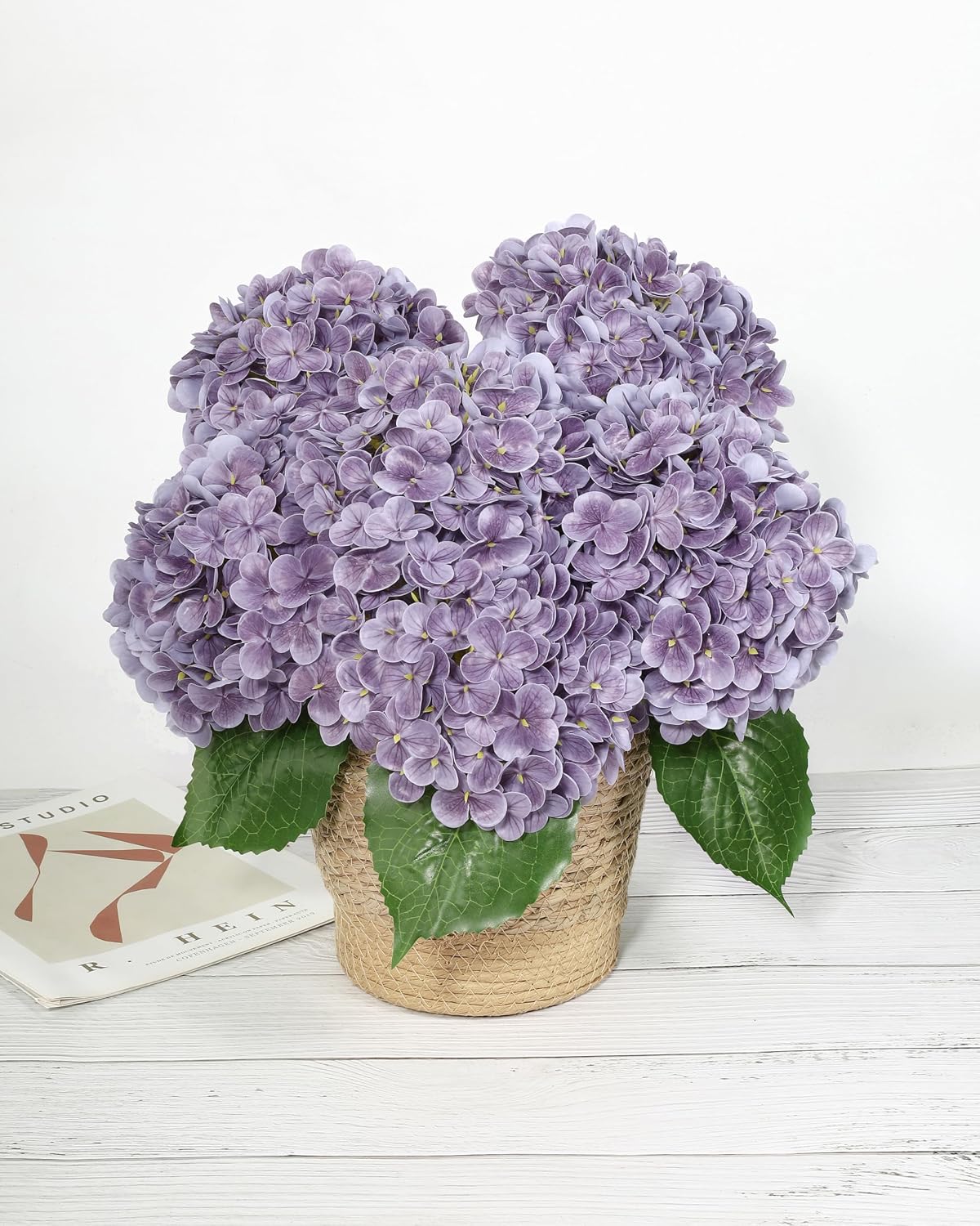 Hydrangea Artificial Flowers, Yellow, 3Pcs | Latex Real Touch Hydrangeas with Long Stems & Leaves for Home Decor Party Floral Arrangements Wedding Bouquets Centerpieces
