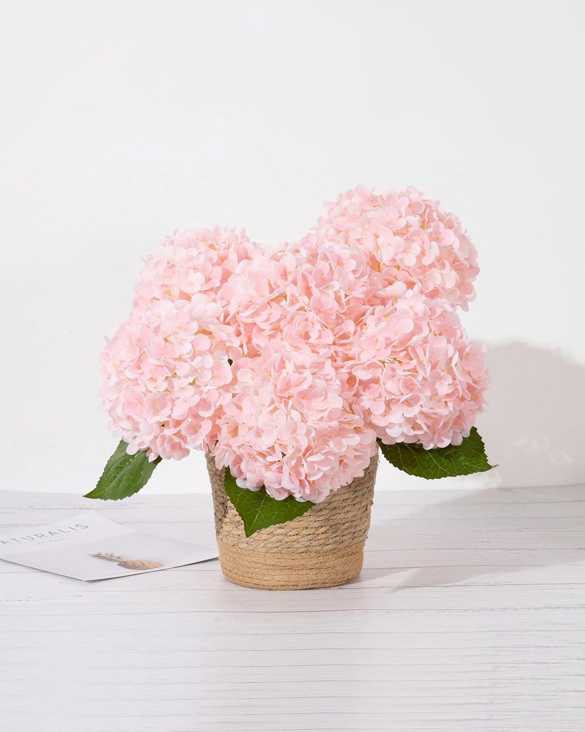 Hydrangea Artificial Flowers, Yellow, 3Pcs | Latex Real Touch Hydrangeas with Long Stems & Leaves for Home Decor Party Floral Arrangements Wedding Bouquets Centerpieces