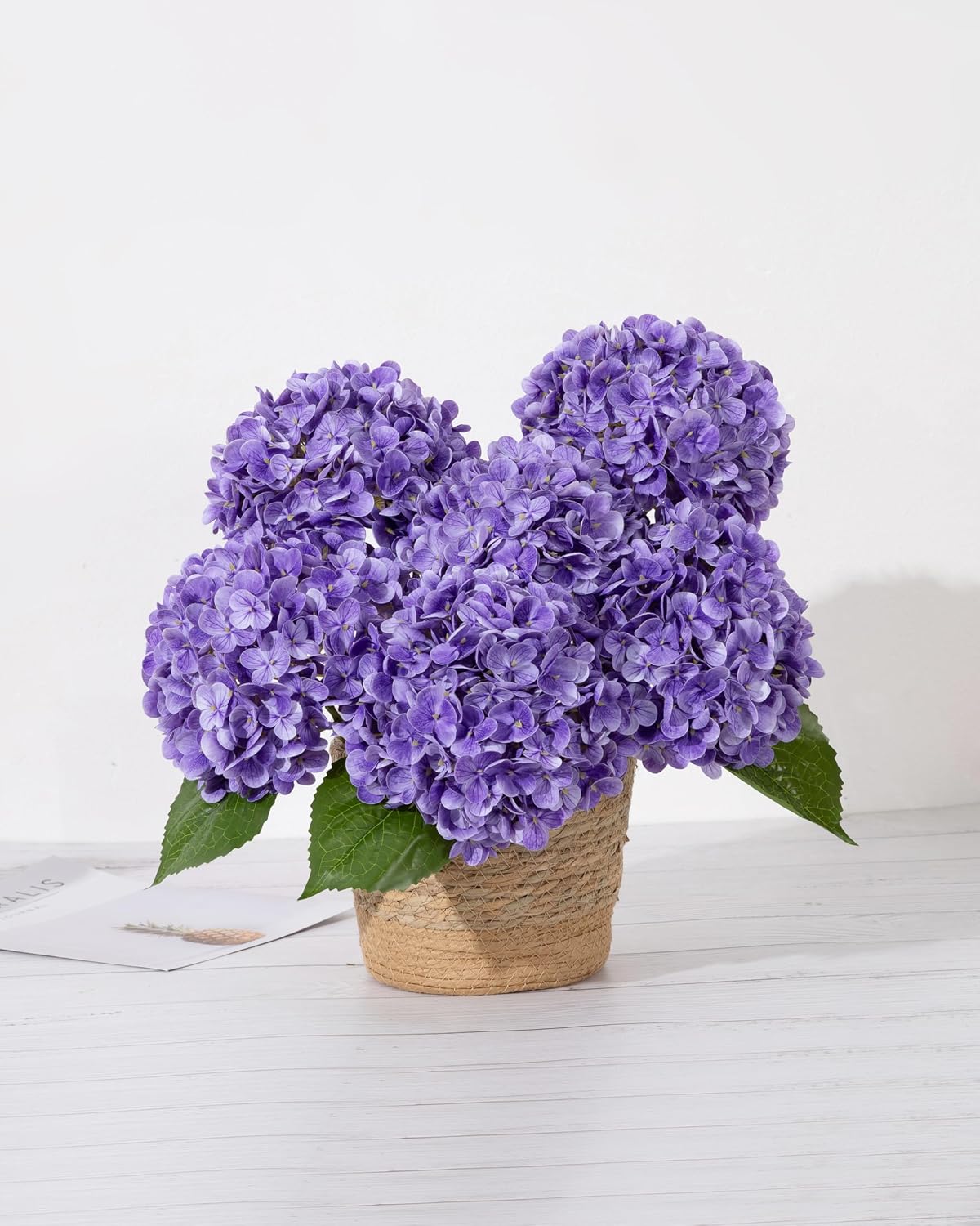 Hydrangea Artificial Flowers, Yellow, 3Pcs | Latex Real Touch Hydrangeas with Long Stems & Leaves for Home Decor Party Floral Arrangements Wedding Bouquets Centerpieces