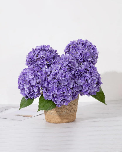Hydrangea Artificial Flowers, Yellow, 3Pcs | Latex Real Touch Hydrangeas with Long Stems & Leaves for Home Decor Party Floral Arrangements Wedding Bouquets Centerpieces
