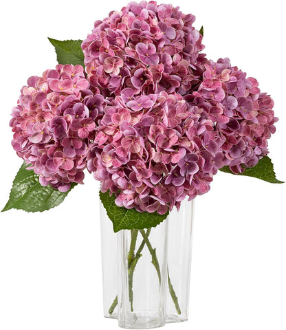 Hydrangea Artificial Flowers, Yellow, 3Pcs | Latex Real Touch Hydrangeas with Long Stems & Leaves for Home Decor Party Floral Arrangements Wedding Bouquets Centerpieces