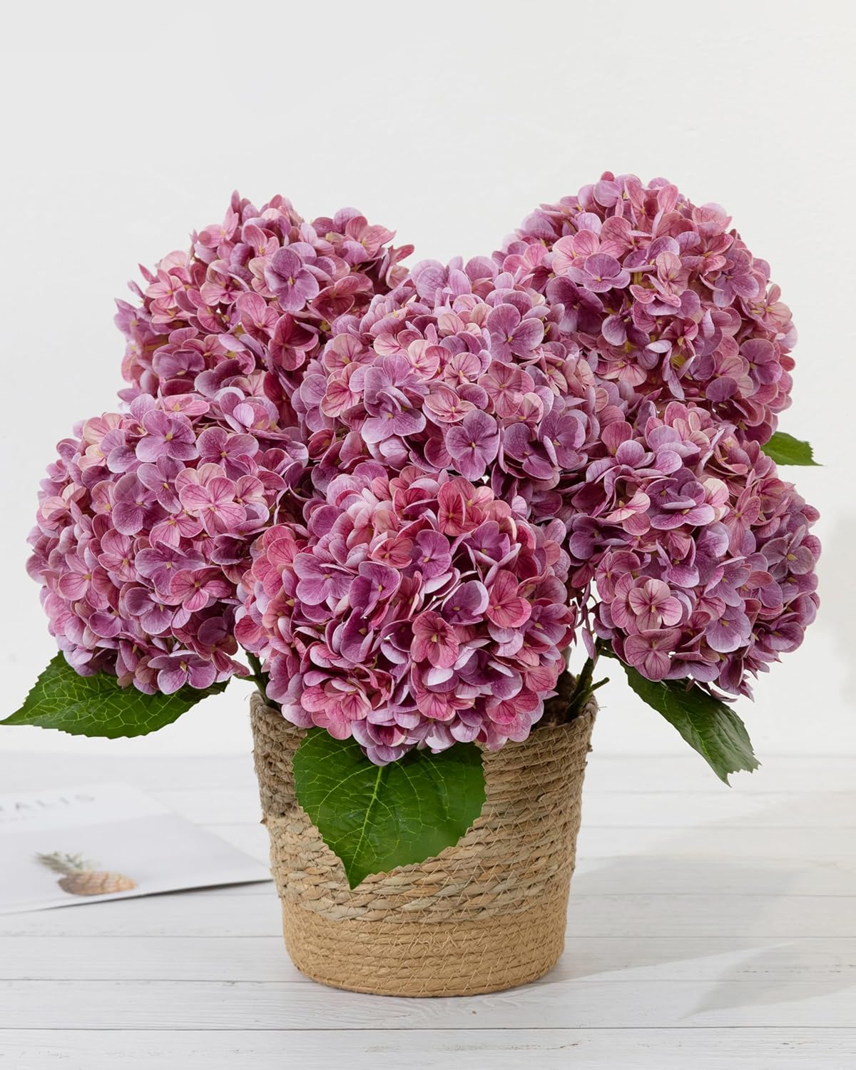 Hydrangea Artificial Flowers, Yellow, 3Pcs | Latex Real Touch Hydrangeas with Long Stems & Leaves for Home Decor Party Floral Arrangements Wedding Bouquets Centerpieces