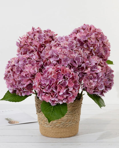 Hydrangea Artificial Flowers, Yellow, 3Pcs | Latex Real Touch Hydrangeas with Long Stems & Leaves for Home Decor Party Floral Arrangements Wedding Bouquets Centerpieces