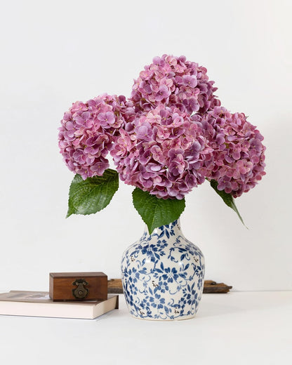 Hydrangea Artificial Flowers, Yellow, 3Pcs | Latex Real Touch Hydrangeas with Long Stems & Leaves for Home Decor Party Floral Arrangements Wedding Bouquets Centerpieces