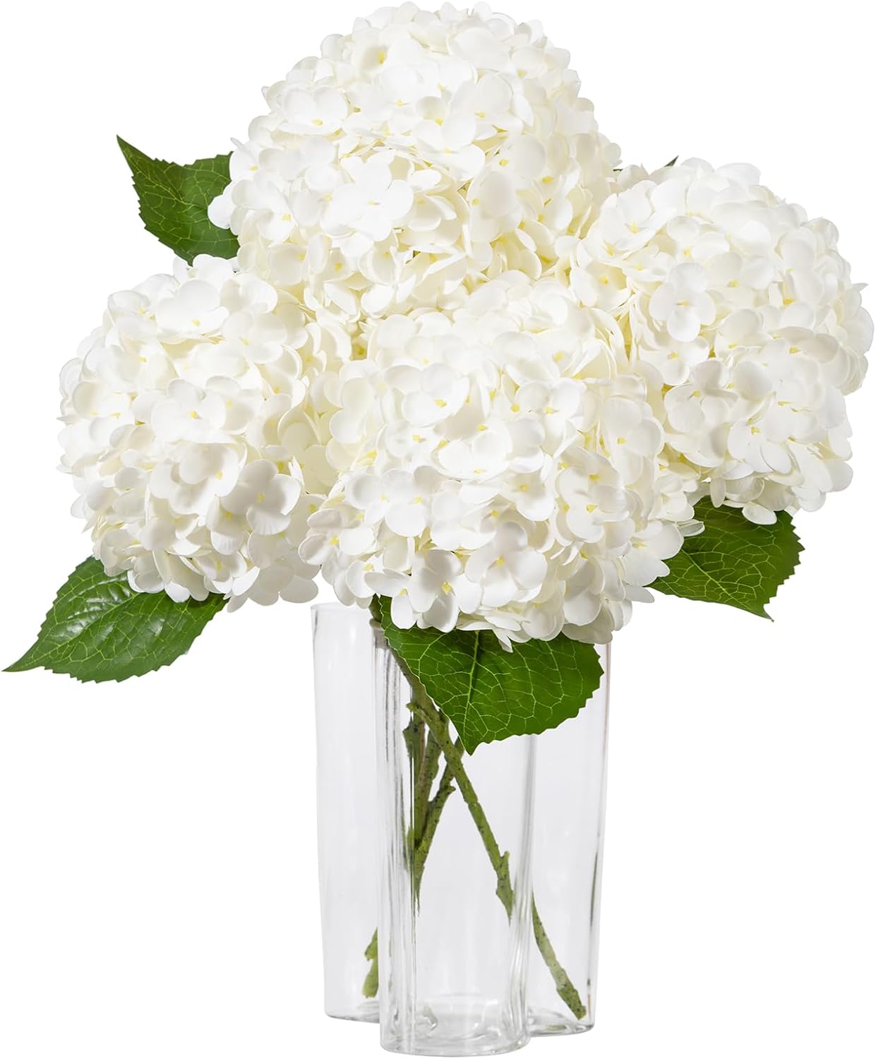 Hydrangea Artificial Flowers, Yellow, 3Pcs | Latex Real Touch Hydrangeas with Long Stems & Leaves for Home Decor Party Floral Arrangements Wedding Bouquets Centerpieces