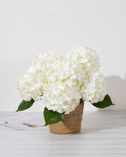 Hydrangea Artificial Flowers, Yellow, 3Pcs | Latex Real Touch Hydrangeas with Long Stems & Leaves for Home Decor Party Floral Arrangements Wedding Bouquets Centerpieces