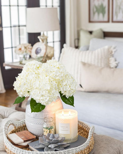 Hydrangea Artificial Flowers, Yellow, 3Pcs | Latex Real Touch Hydrangeas with Long Stems & Leaves for Home Decor Party Floral Arrangements Wedding Bouquets Centerpieces