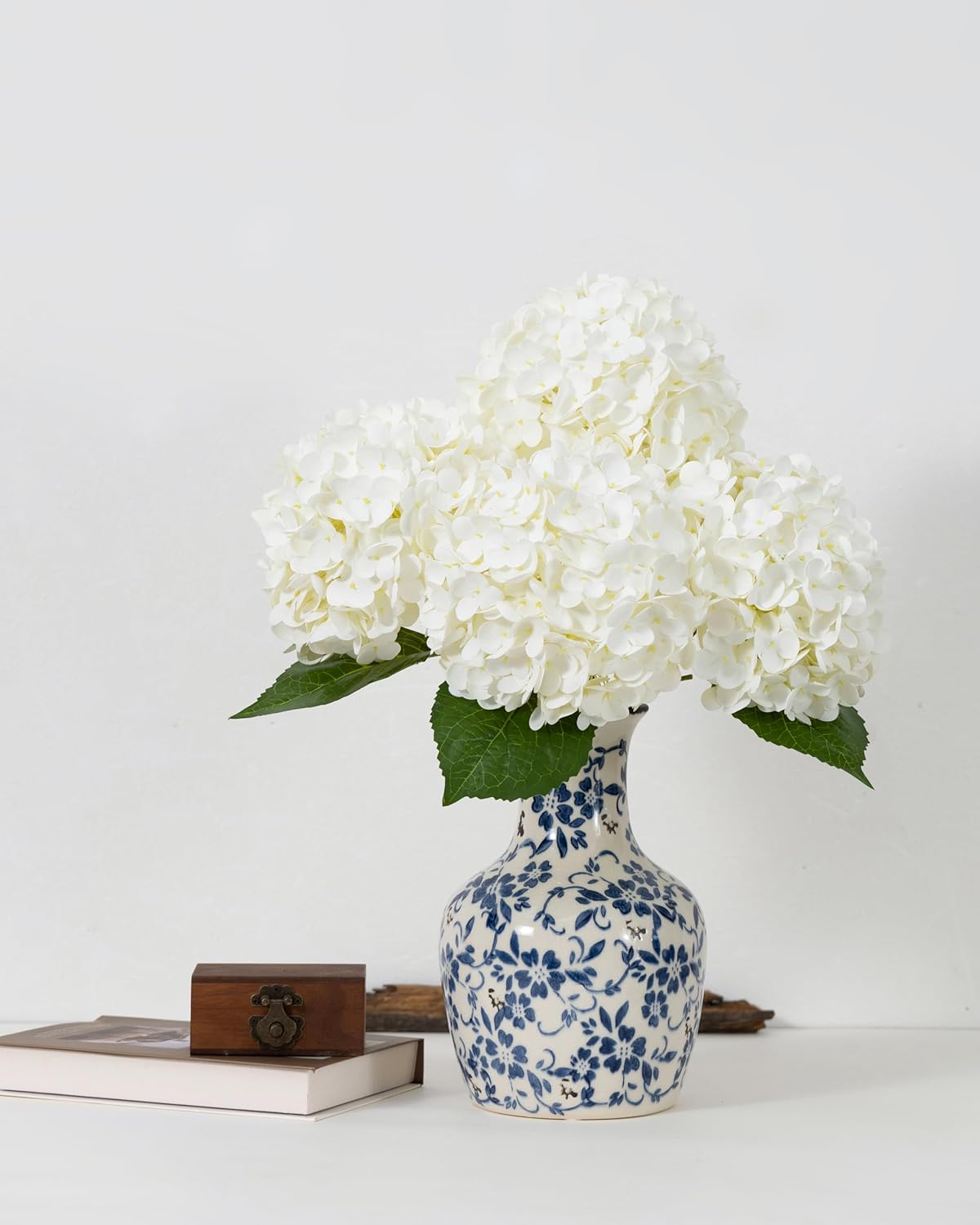 Hydrangea Artificial Flowers, Yellow, 3Pcs | Latex Real Touch Hydrangeas with Long Stems & Leaves for Home Decor Party Floral Arrangements Wedding Bouquets Centerpieces