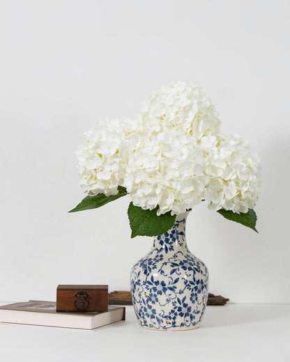 Hydrangea Artificial Flowers, Yellow, 3Pcs | Latex Real Touch Hydrangeas with Long Stems & Leaves for Home Decor Party Floral Arrangements Wedding Bouquets Centerpieces
